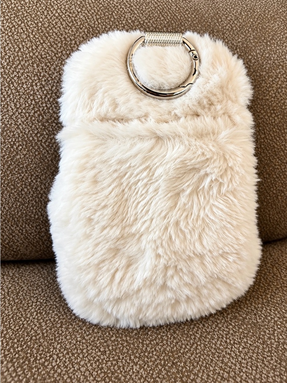 lululemon athletica Cream Faux Fur Hand Warmer Pouch with Silver Ring